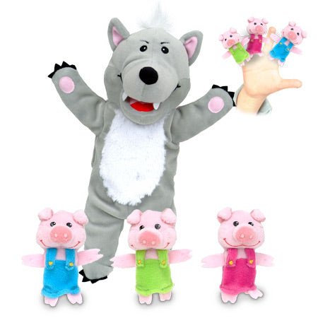 Big Bad Wolf and 3 Little Pigs Hand and Finger Puppet set - Timeless Toys