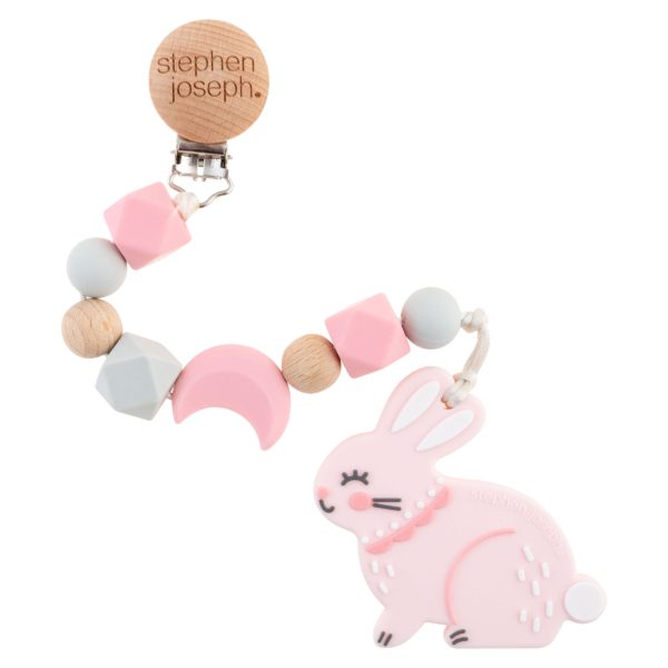Bunny Silicone Pacifier / Dummy Clip with Teether by Stephen Joseph - Timeless Toys
