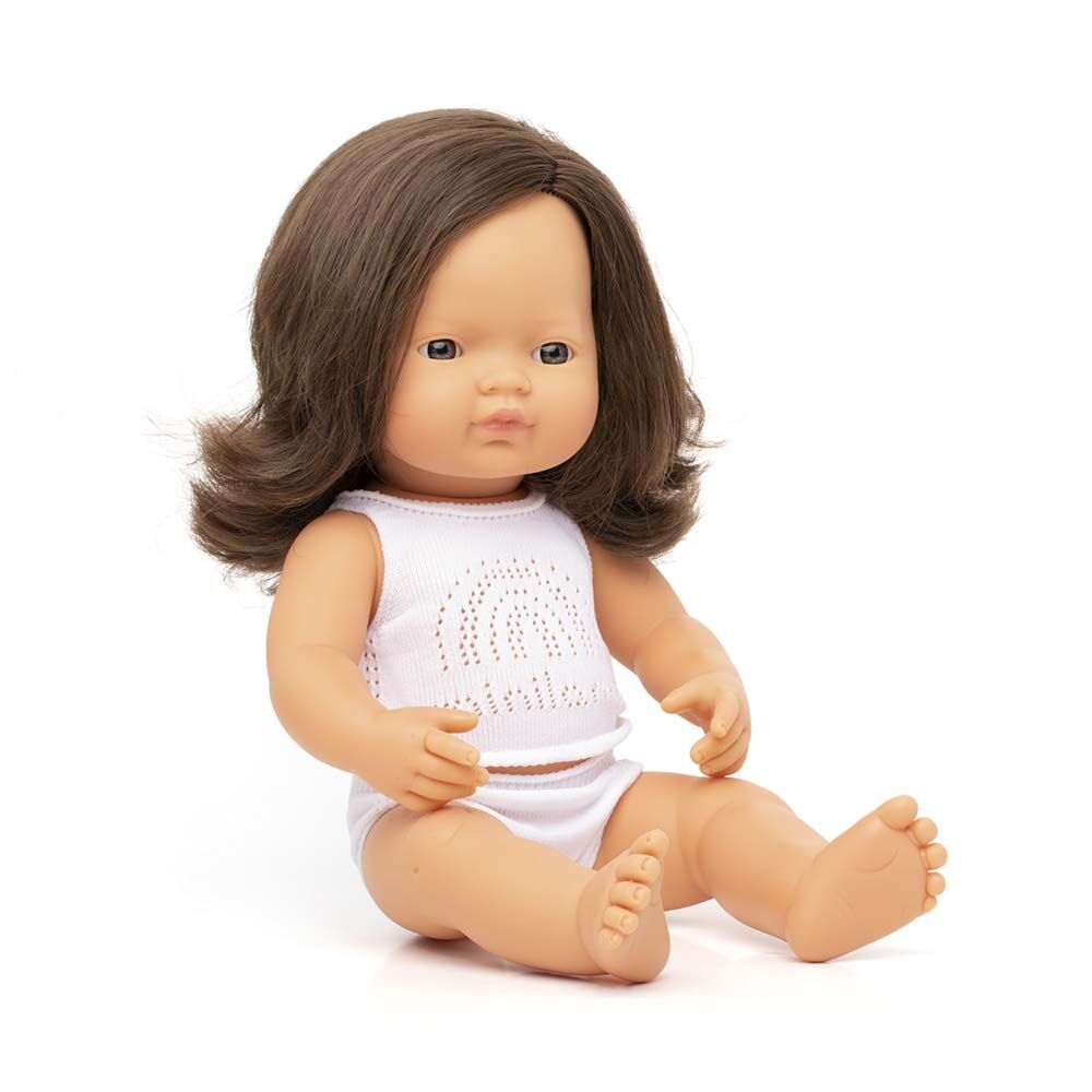 Miniland Caucasian Brunette Girl Doll - 38cm - Timeless Toys