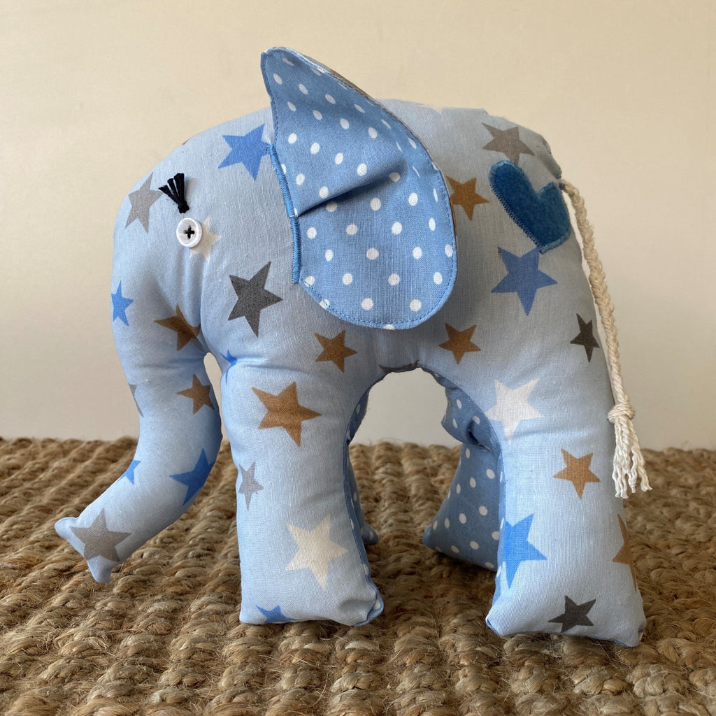 Ndlovu Handmade Elephant Soft Toy - Blue with Stars - Small or medium - Timeless Toys