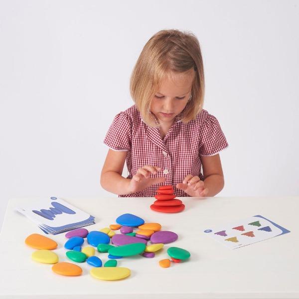 Rainbow Pebbles Activity Set - 36 pebbles + 20 activity cards - Timeless Toys