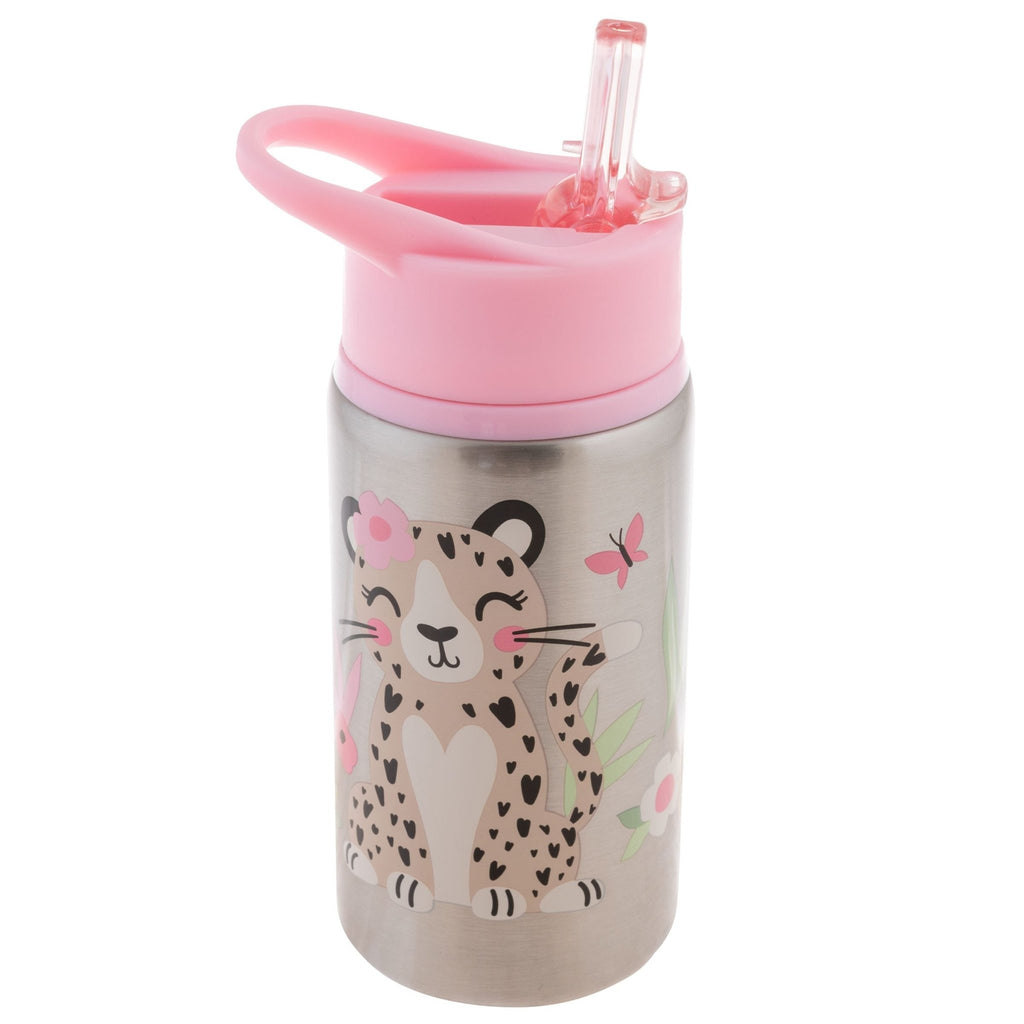 Stainless Steel Water Bottle with Flip Top Lid - Leopard - Timeless Toys
