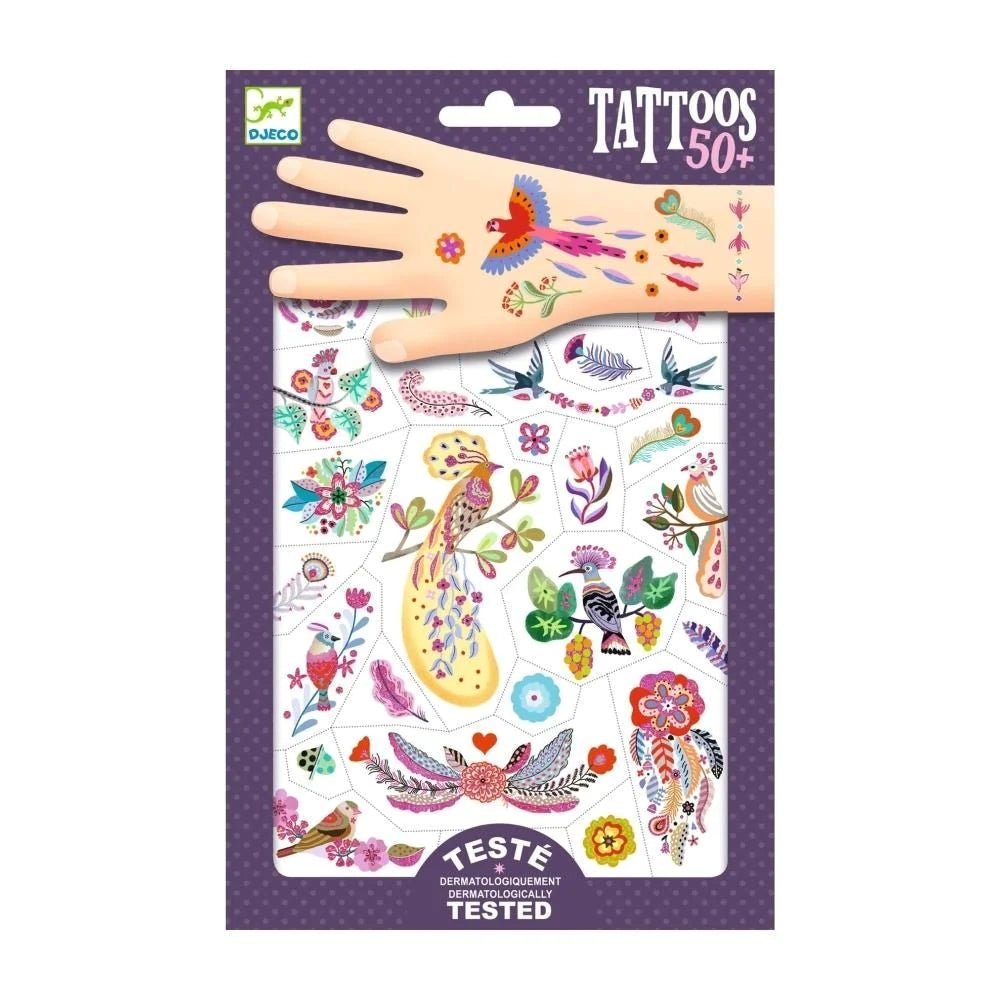 Bright Birds temporary tattoos by Djeco - 3yrs+ - Timeless Toys