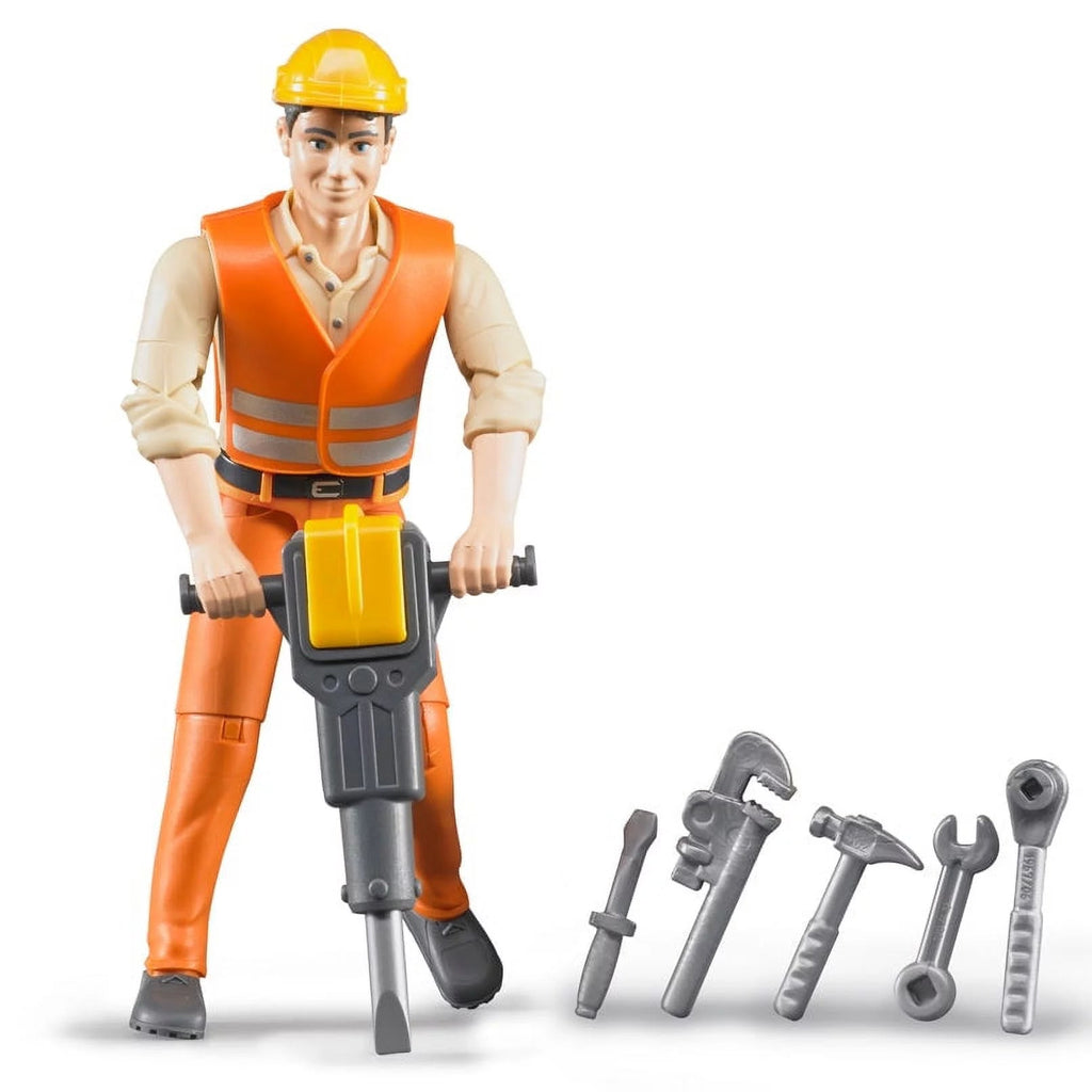 Bruder Bworld: Construction Worker with Jack Hammer and Tools - Timeless Toys