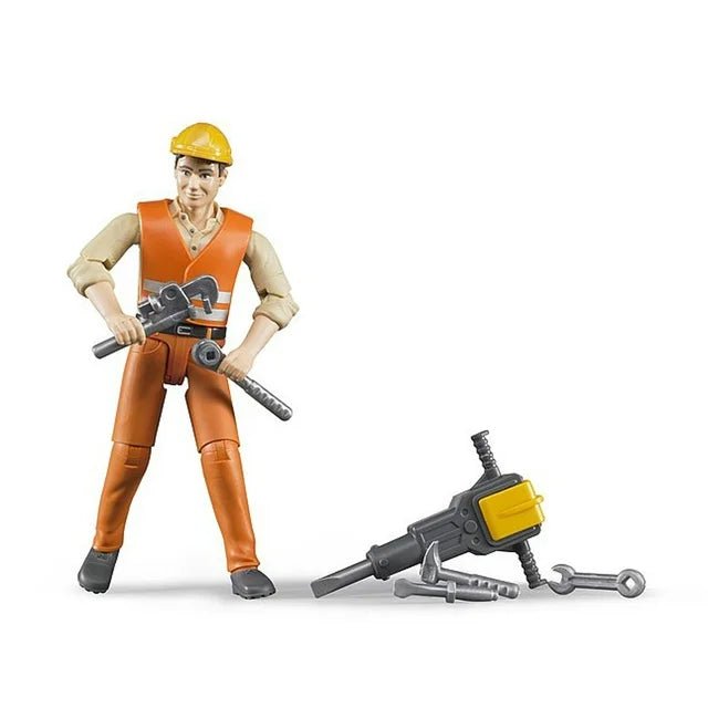 Bruder Bworld: Construction Worker with Jack Hammer and Tools - Timeless Toys