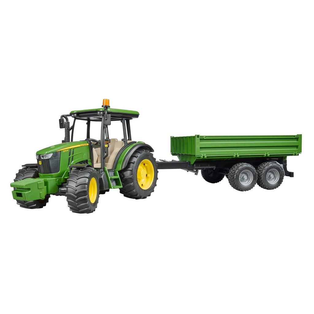 Bruder John Deere 5115M Tractor with Tipping Trailer (combined set 58.5cm long) - Timeless Toys