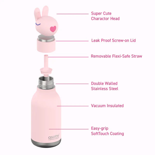 Asobu Besties - Vacuum Sealed 460ml Insulated Water Bottle - Bunny