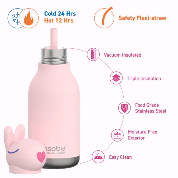 Asobu Besties - Vacuum Sealed 460ml Insulated Water Bottle - Bunny