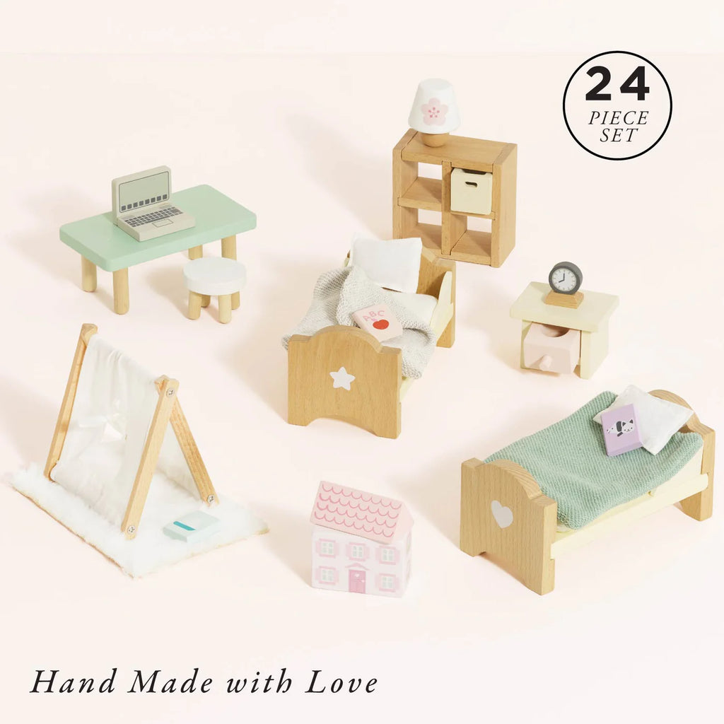 Le Toy Van - Wooden Dolls House Furniture - Child's Bedroom 24pc set