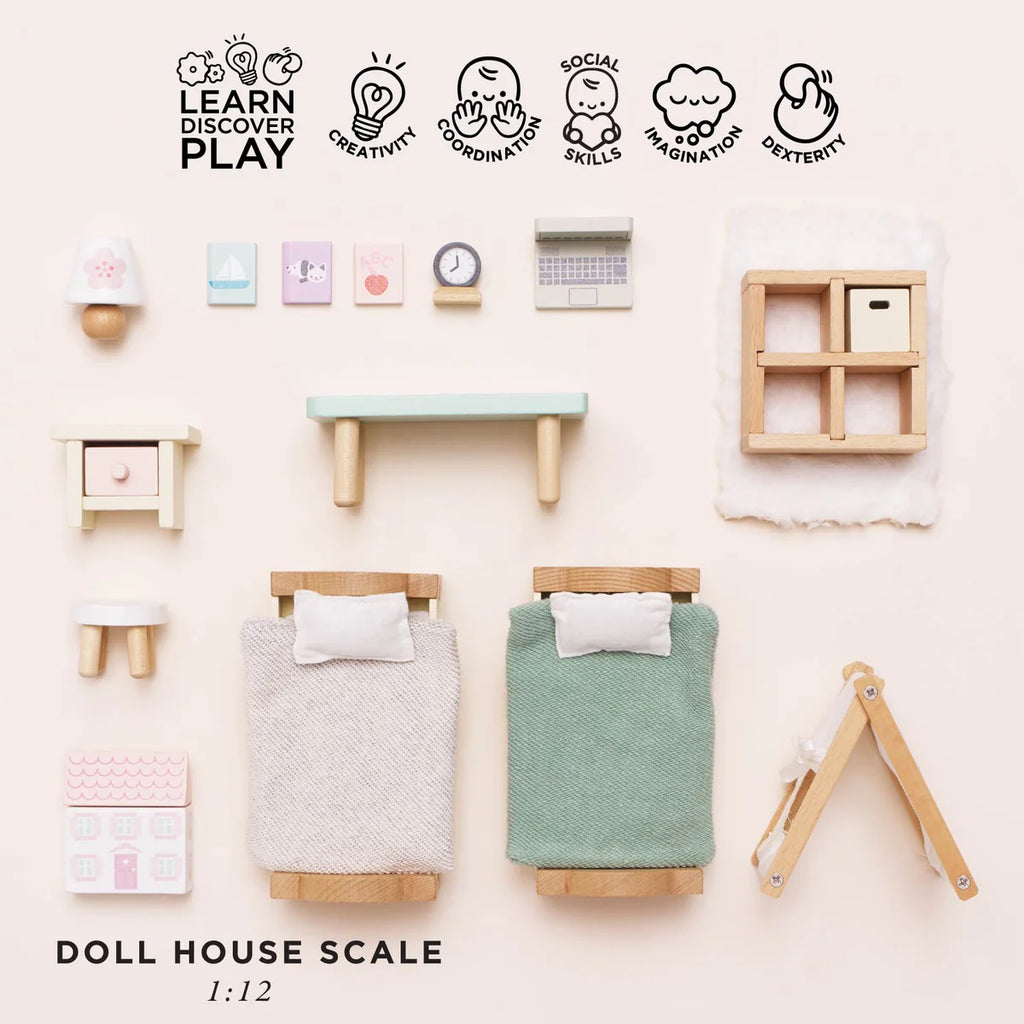 Le Toy Van - Wooden Dolls House Furniture - Child's Bedroom 24pc set