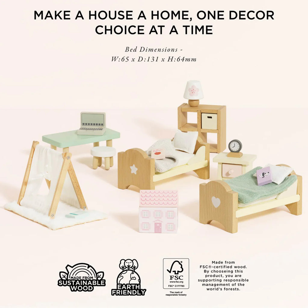Le Toy Van - Wooden Dolls House Furniture - Child's Bedroom 24pc set