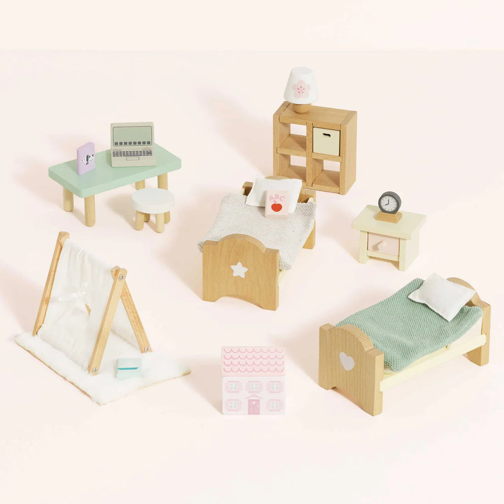 Le Toy Van - Wooden Dolls House Furniture - Child's Bedroom 24pc set