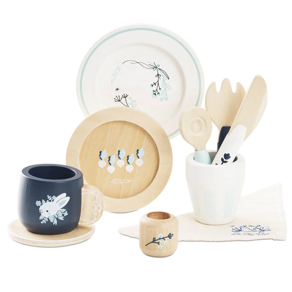 Le Toy Van - 10pc Wooden Cutlery & Dinner Pretend Play Set
