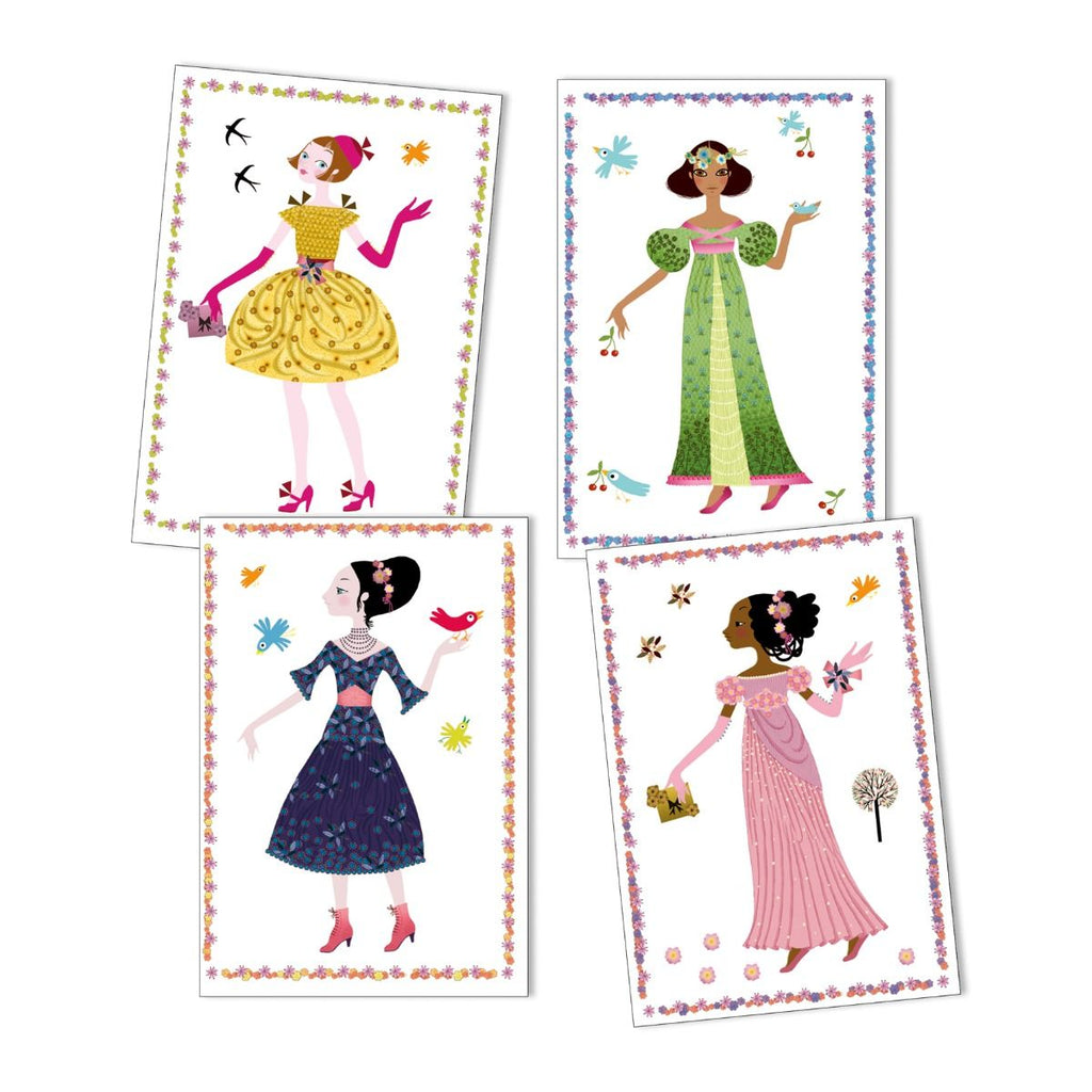 Djeco Dress Up Paper Dolls Reusable Sticker Activity Set - Dresses through the Ages (5yrs+) - Timeless Toys