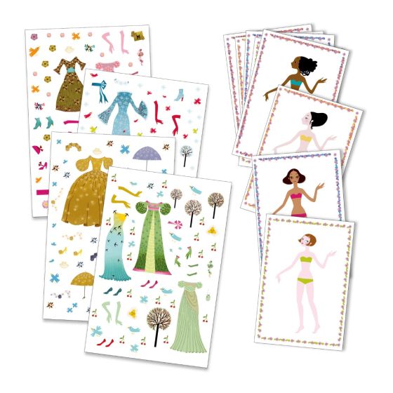 Djeco Dress Up Paper Dolls Reusable Sticker Activity Set - Dresses through the Ages (5yrs+) - Timeless Toys