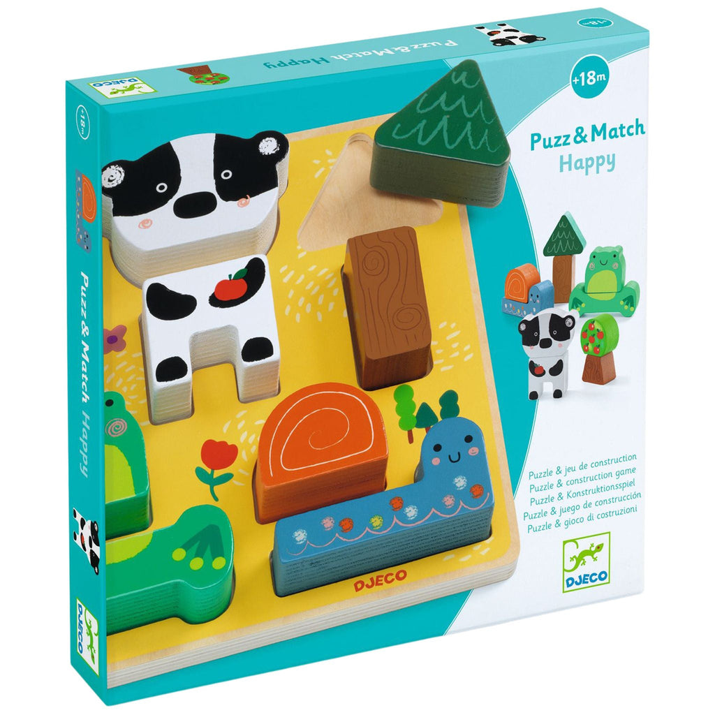 Djeco Puzz and Match Happy - wooden puzzle 18months+ - Timeless Toys