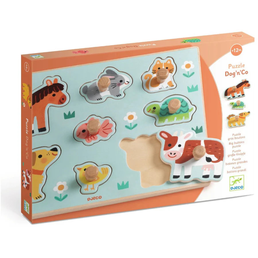 Djeco Wooden Peg Puzzles - Dog'n'Co - 12months+