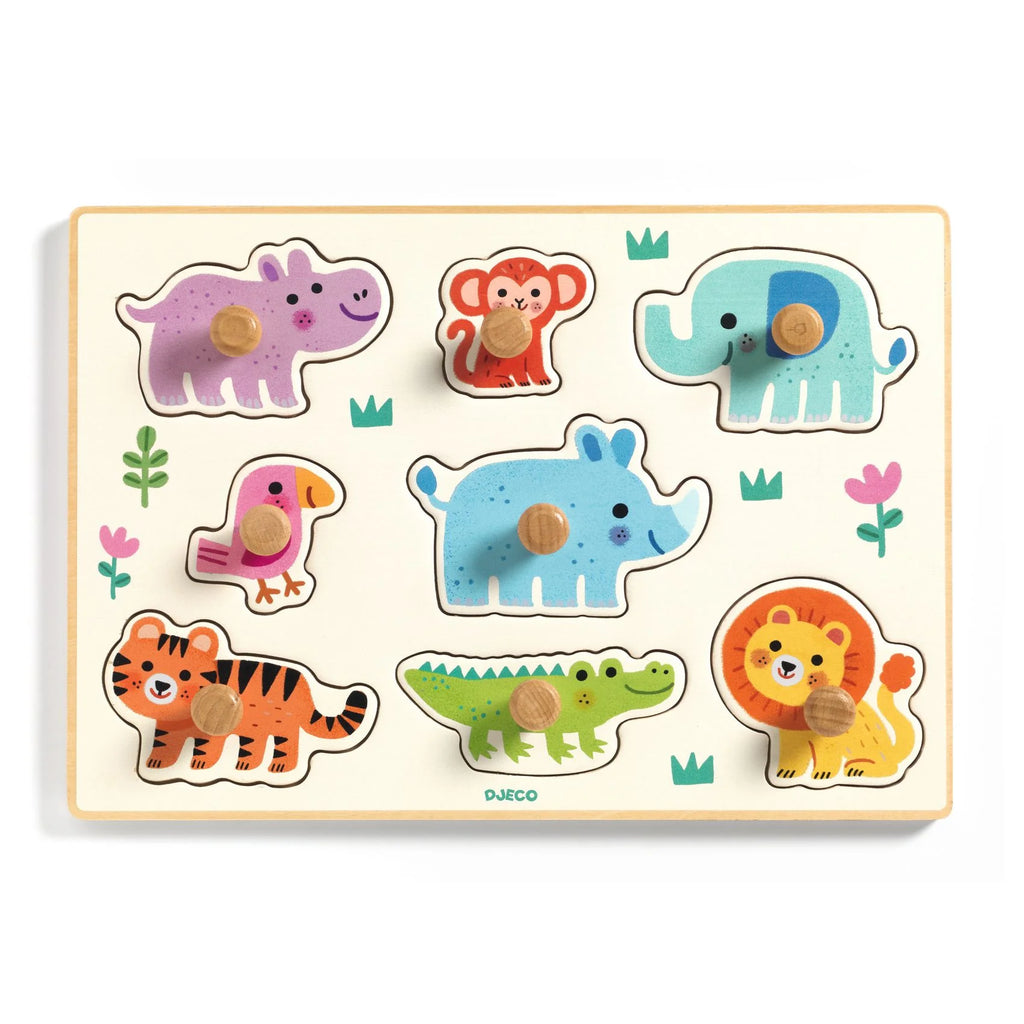Djeco Wooden Peg Puzzles - Hippo'n'Co - 12months+