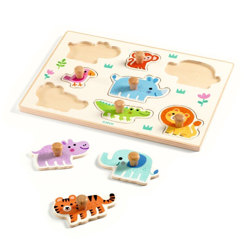 Djeco Wooden Peg Puzzles - Hippo'n'Co - 12months+