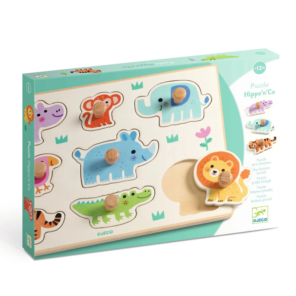 Djeco Wooden Peg Puzzles - Hippo'n'Co - 12months+