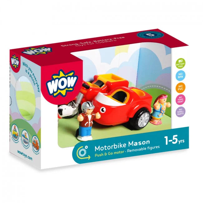 Motorbike Mason and Sidecar Push & Go play set by WOW Toys: 1 - 5yrs