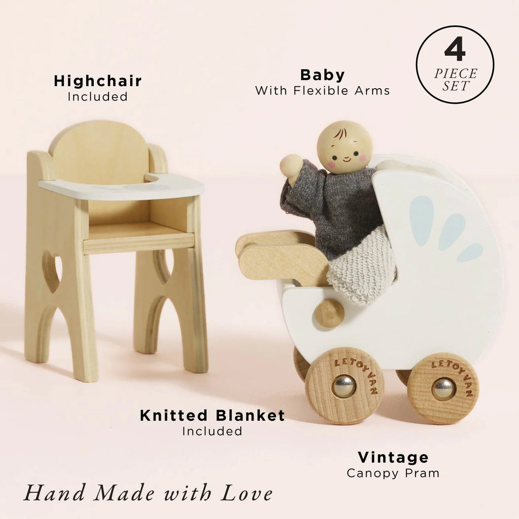 Le Toy Van - Wooden Dolls House Furniture Set - Nursery & Baby set