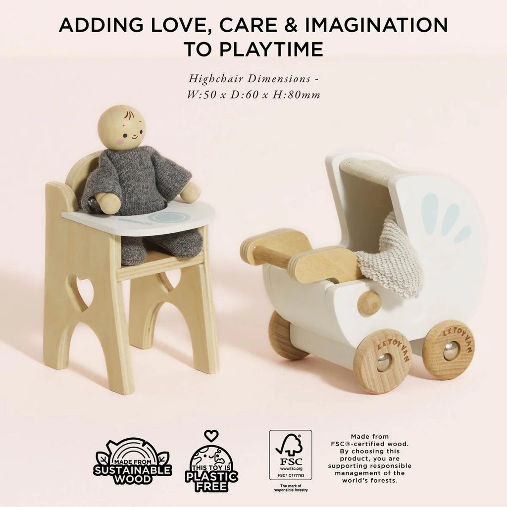 Le Toy Van - Wooden Dolls House Furniture Set - Nursery & Baby set
