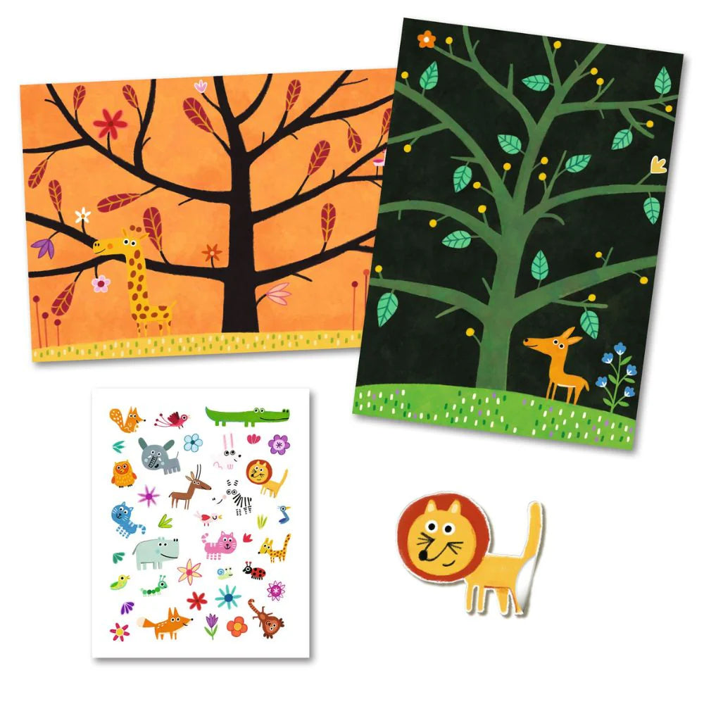 Djeco Reusable Puffy Sticker Scenes - Savannah and Forest