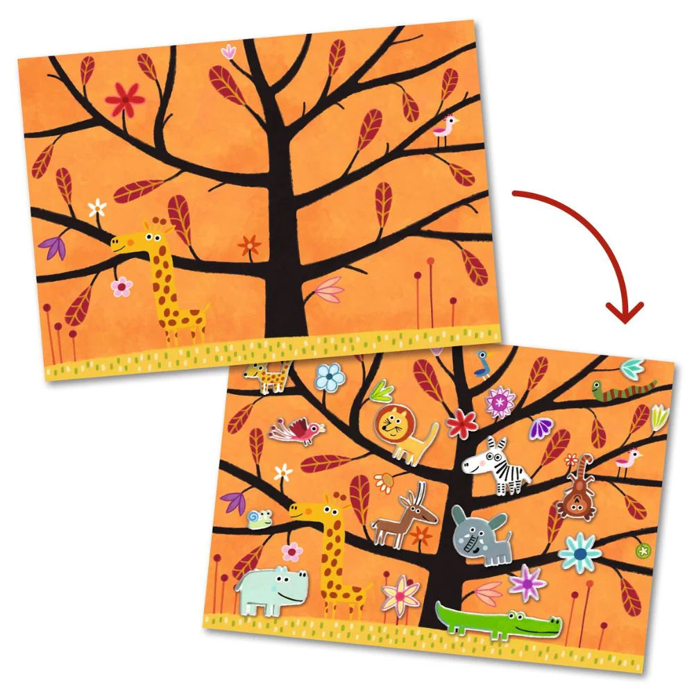 Djeco Reusable Puffy Sticker Scenes - Savannah and Forest