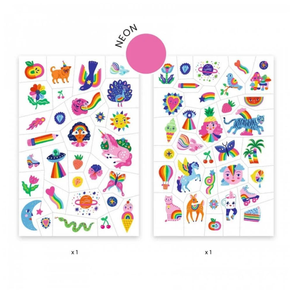 Djeco Temporary Tattoos - Rainbow (with neon effect)