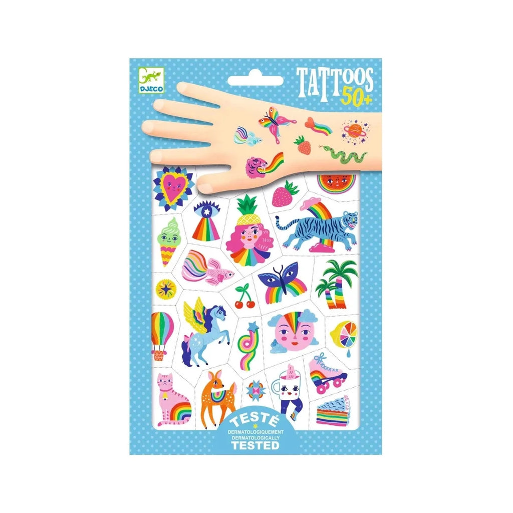 Djeco Temporary Tattoos - Rainbow (with neon effect)
