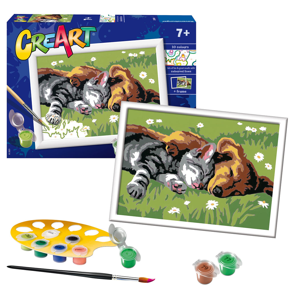 Ravensburger CreArt - Sleeping Cat and Dog Paint by Numbers Kit with Frame - 7yrs+