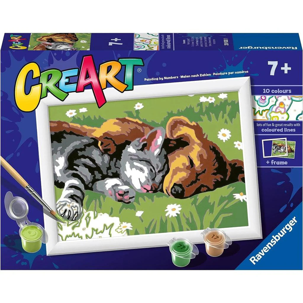 Ravensburger CreArt - Sleeping Cat and Dog Paint by Numbers Kit with Frame - 7yrs+