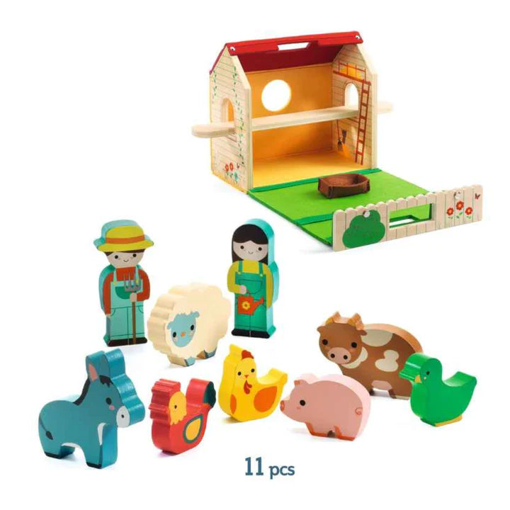 Softi-Farm - Portable Wooden Farm Playset by Djeco - 18mnths+