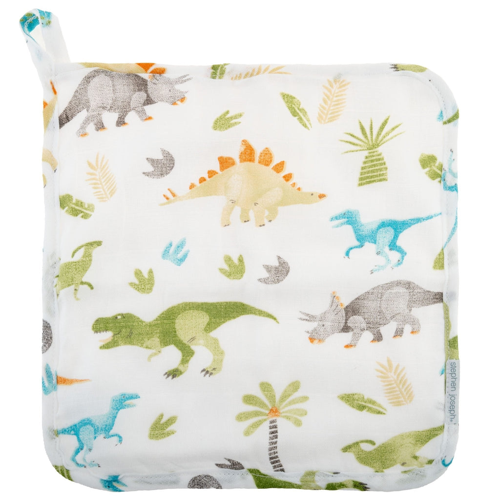 Dino Muslin Hooded Towel with Washcloth by Stephen Joseph - Timeless Toys