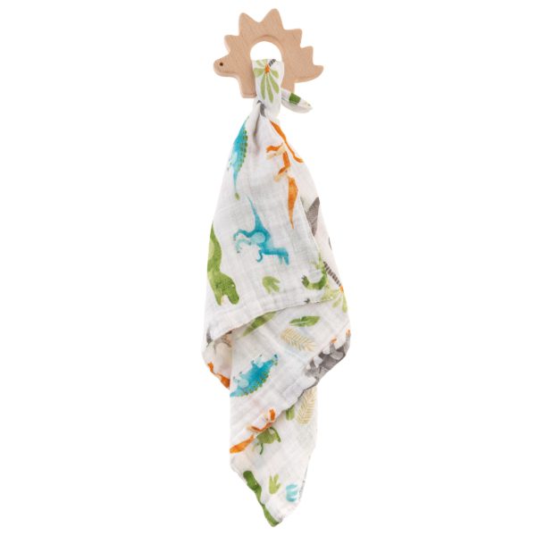 Dino Muslin Soother and Beech Wood Teether by Stephen Joseph - Timeless Toys