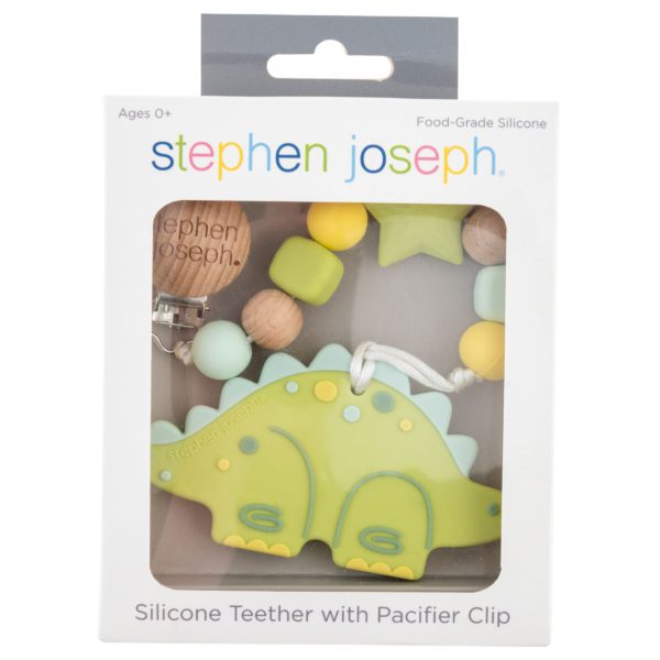 Dino Silicone Pacifier / Dummy Clip with Teether by Stephen Joseph - Timeless Toys
