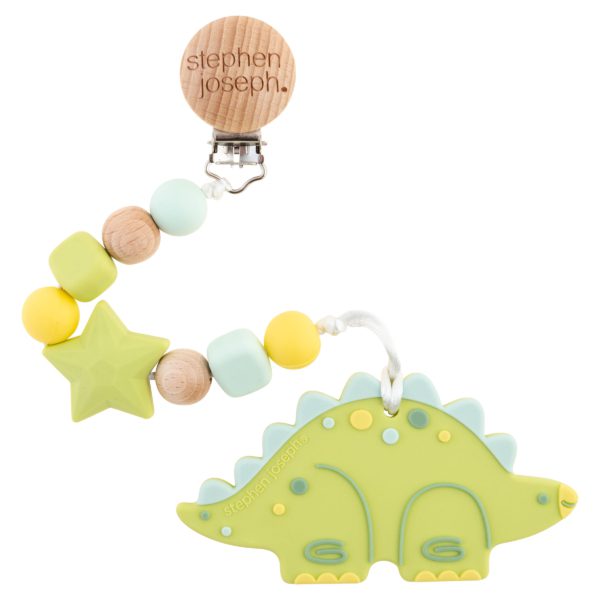 Dino Silicone Pacifier / Dummy Clip with Teether by Stephen Joseph - Timeless Toys