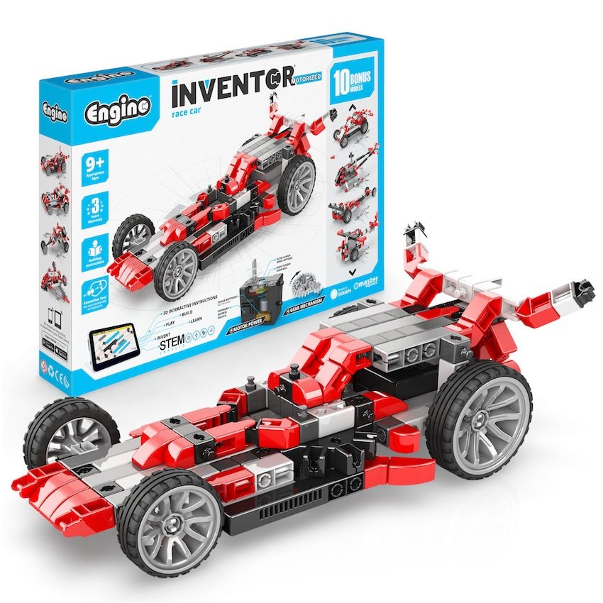 Engino: Inventor Mechanics - Motorised Race Car (10 models) - 9yrs+ - Timeless Toys