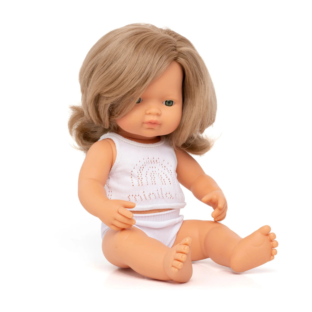 Miniland Caucasian Dark Blonde Girl Doll - 38cm - Timeless Toys