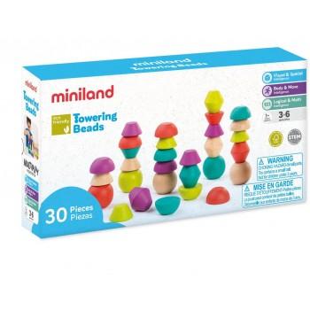 Miniland Eco Wooden Towering Beads set - 30pcs - Timeless Toys