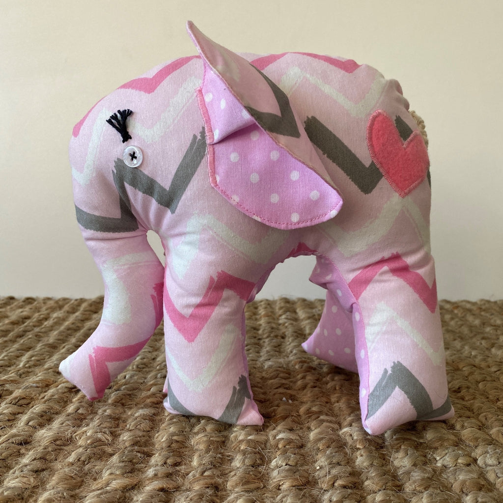 Ndlovu Handmade Elephant Soft Toy - Pink Zigzag - Small or Medium - Timeless Toys