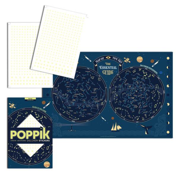 Poppik - Discovery Sticker Poster - Skymap (Glow in the Dark) - Timeless Toys