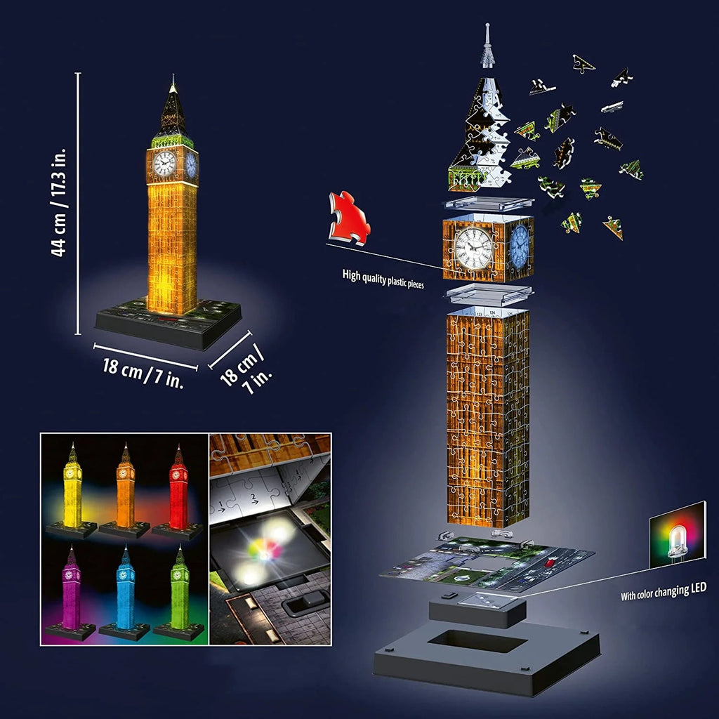 Ravensburger - Big Ben 216pc 3D Puzzle - Night Edition with LED lights - Timeless Toys