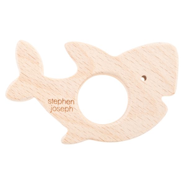 Shark Muslin Soother and Beech Wood Teether by Stephen Joseph - Timeless Toys