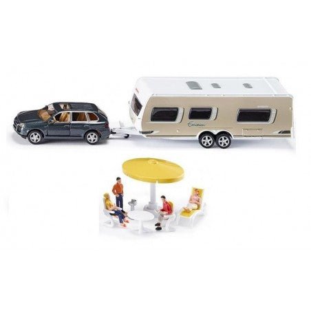 Siku 1:55 Porsche Cayenne with Caravan and Accessories - Timeless Toys