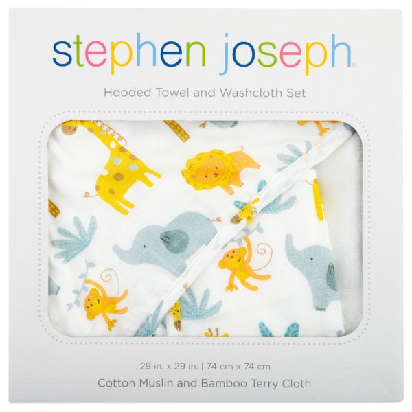 Zoo Muslin Hooded Towel with Washcloth by Stephen Joseph - Timeless Toys